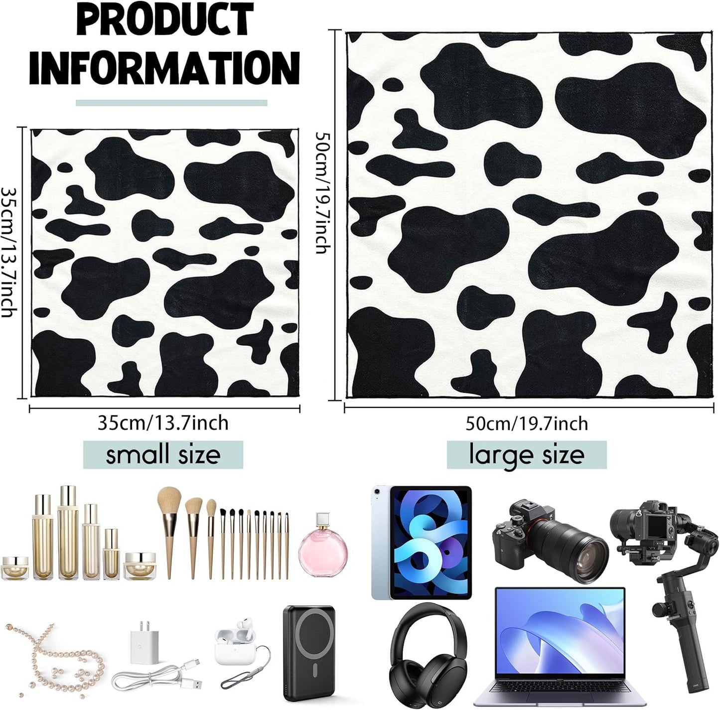 Self-Adhesive Magic Cloth Makeup Bag 2 PCS Camera Lens Wrap Cute Cow Pattern Design Self Adhesive Organizing and Storage Bag Lazy Travel Makeup Bag