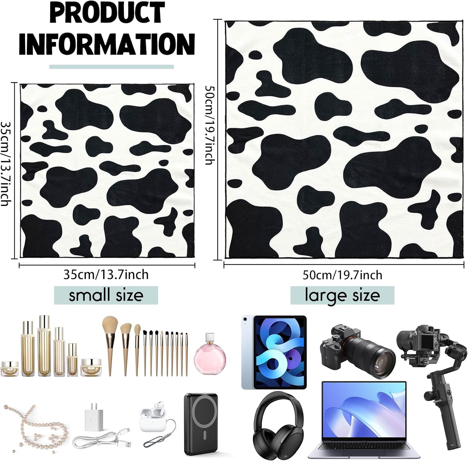Self-Adhesive Magic Cloth Makeup Bag 2 PCS Camera Lens Wrap Cute Cow Pattern Design Self Adhesive Organizing and Storage Bag Lazy Travel Makeup Bag