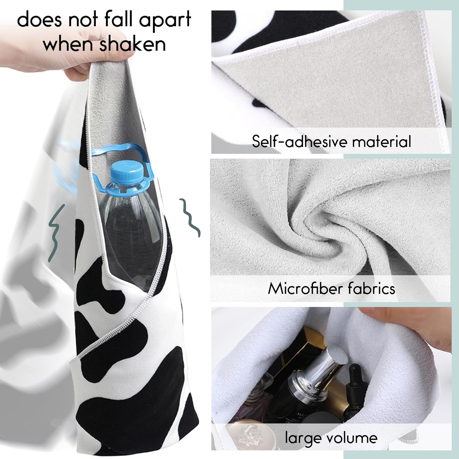Self-Adhesive Magic Cloth Makeup Bag 2 PCS Camera Lens Wrap Cute Cow Pattern Design Self Adhesive Organizing and Storage Bag Lazy Travel Makeup Bag