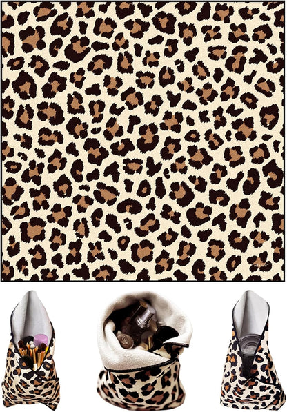 Self-Adhesive Magic Cloth Leopard Makeup Bag & Camera Lens Protective Wrap | Reusable Portable Cosmetic Pouch | Scratch-Resistant Travel Organizer, Gifts for Women Girls(19.7"X19.7")