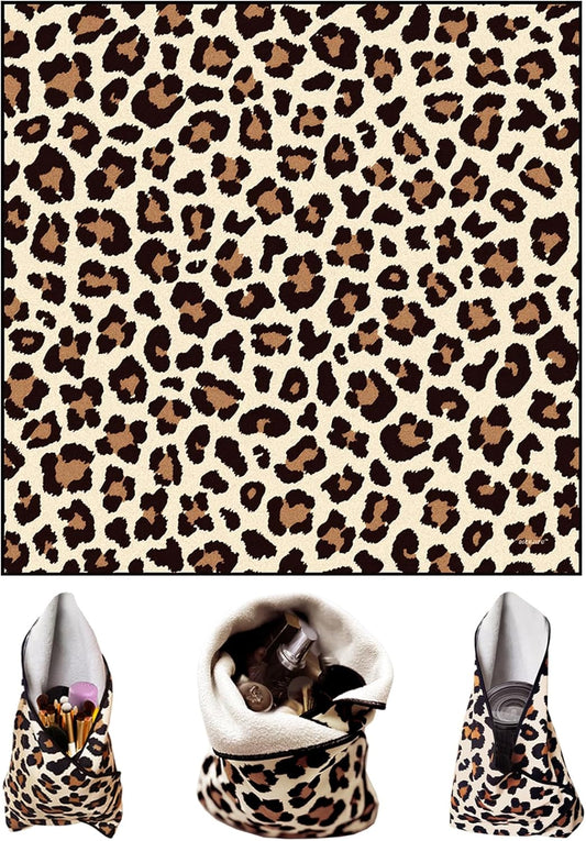 Self-Adhesive Magic Cloth Leopard Makeup Bag & Camera Lens Protective Wrap | Reusable Portable Cosmetic Pouch | Scratch-Resistant Travel Organizer, Gifts for Women Girls(19.7"X19.7")