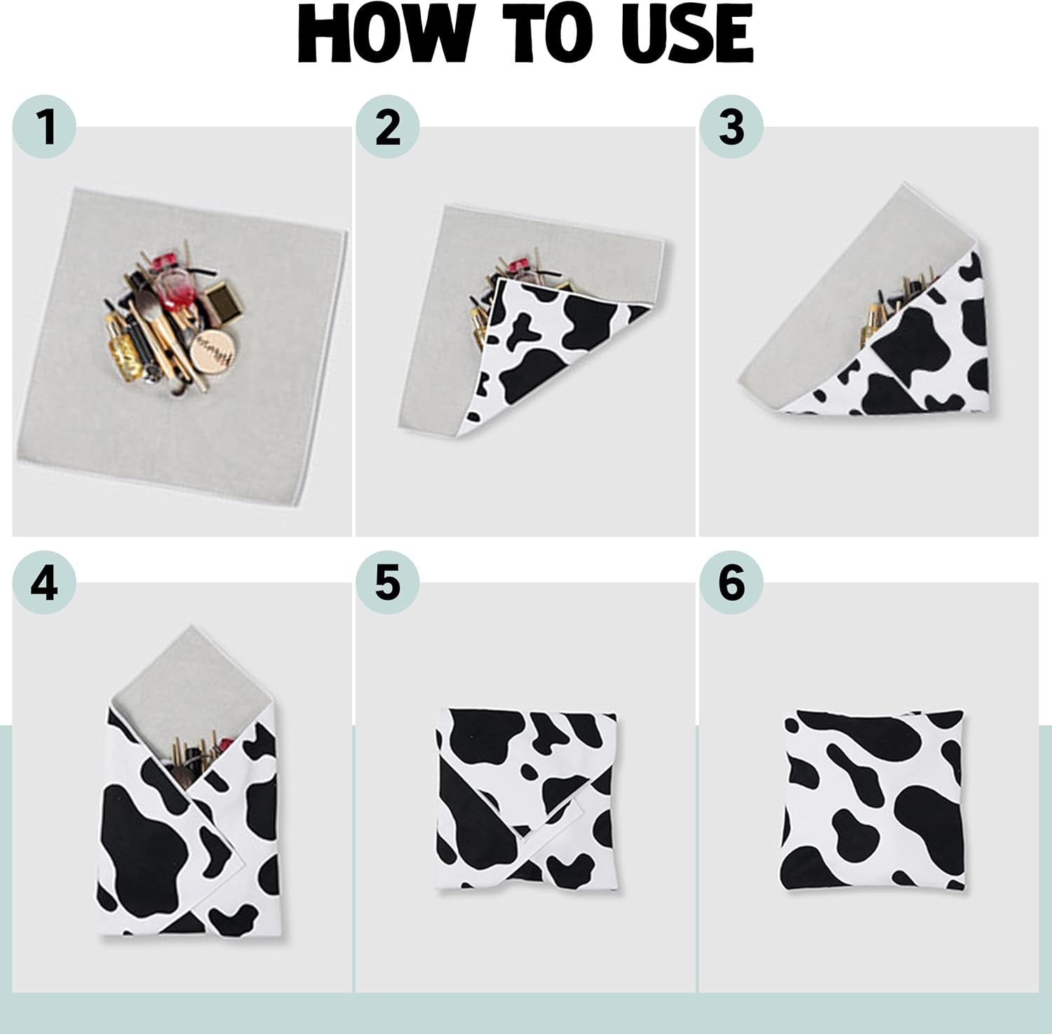 Self-Adhesive Magic Cloth Makeup Bag 2 PCS Camera Lens Wrap Cute Cow Pattern Design Self Adhesive Organizing and Storage Bag Lazy Travel Makeup Bag