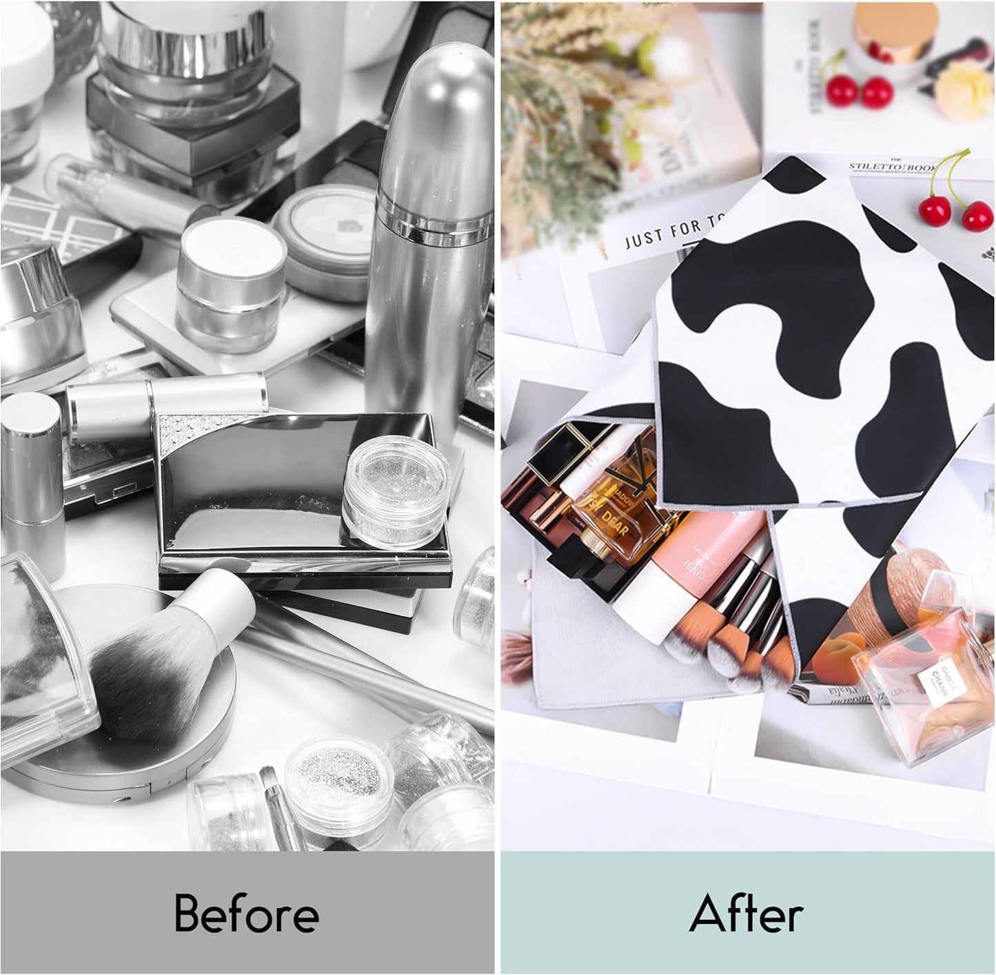 Self-Adhesive Magic Cloth Makeup Bag 2 PCS Camera Lens Wrap Cute Cow Pattern Design Self Adhesive Organizing and Storage Bag Lazy Travel Makeup Bag