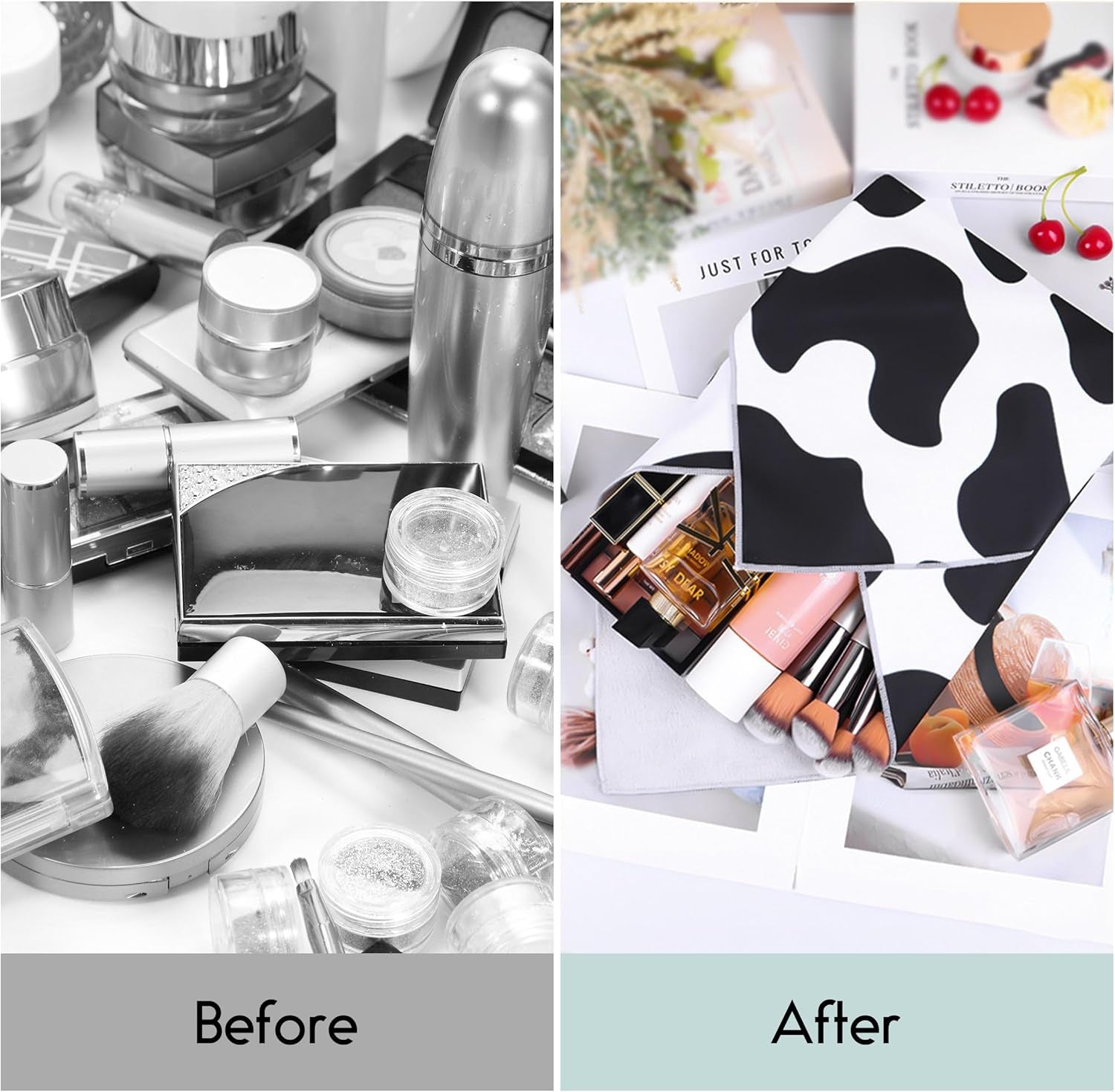 Self-Adhesive Magic Cloth Makeup Bag 2 PCS Camera Lens Wrap Cute Cow Pattern Design Self Adhesive Organizing and Storage Bag Lazy Travel Makeup Bag