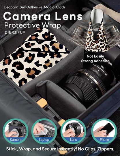 Self-Adhesive Magic Cloth Leopard Makeup Bag & Camera Lens Protective Wrap | Reusable Portable Cosmetic Pouch | Scratch-Resistant Travel Organizer, Gifts for Women Girls(19.7"X19.7")