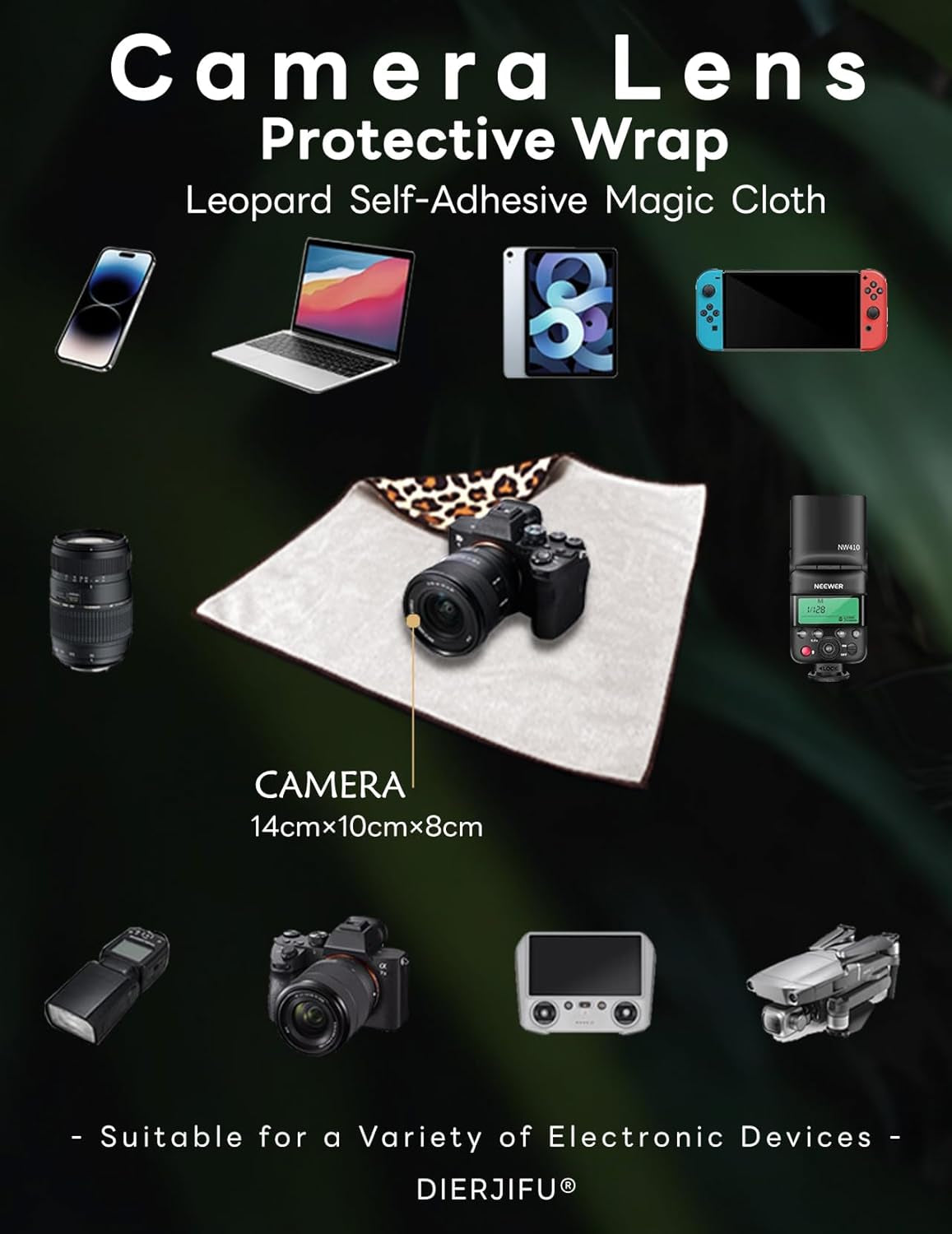 Self-Adhesive Magic Cloth Leopard Makeup Bag & Camera Lens Protective Wrap | Reusable Portable Cosmetic Pouch | Scratch-Resistant Travel Organizer, Gifts for Women Girls(19.7"X19.7")